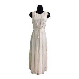 Vince Camuto Sleeveless Mix Media Pleated Overlay Belted Pearl Ivory Dress sz 0‎